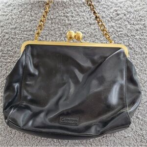 Sam Edelman Black Leather Clutch with Gold Chain